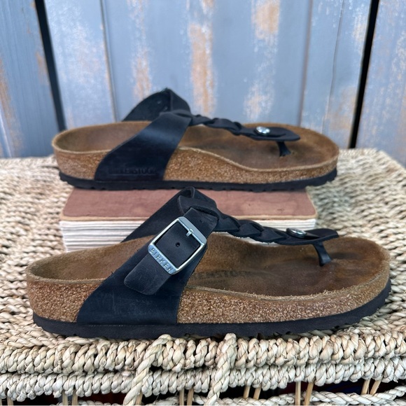 Birkenstock Gizeh Braided Oiled Leather Sandals Black Sz L8/M5 - Picture 8 of 16